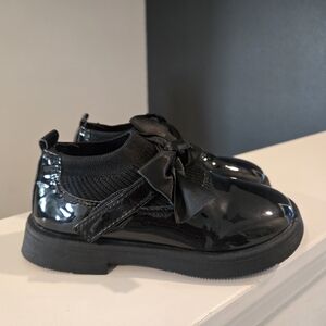 Kids Black Bow Dress Shoes